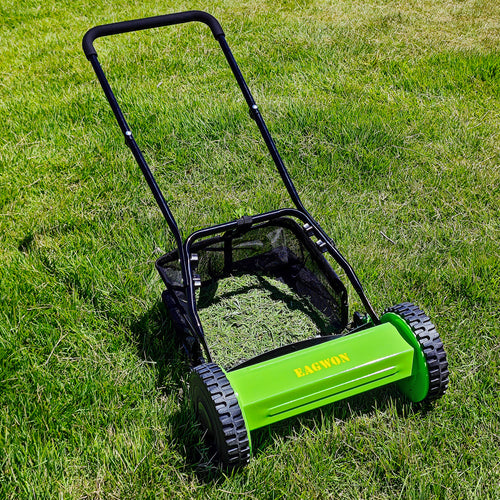5-Blade Manual Push Reel Lawn Mower Cordless, with Removable Grass Catcher Bag & Adjustable Cutting Height, for Yard & Garden Grass Cutting