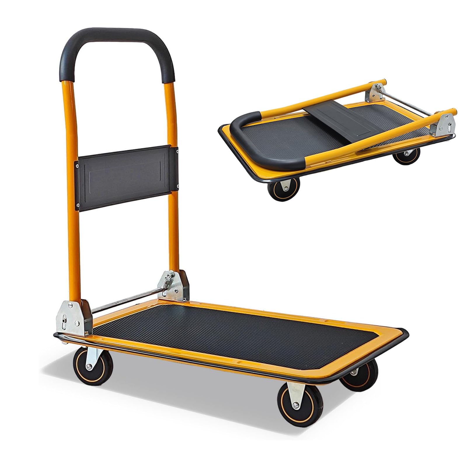 Foldable Push Cart Dolly - 330lb Capacity Moving Cart, Heavy Duty Platform Truck with 360 Degree Swivel Wheels & Easy Storage