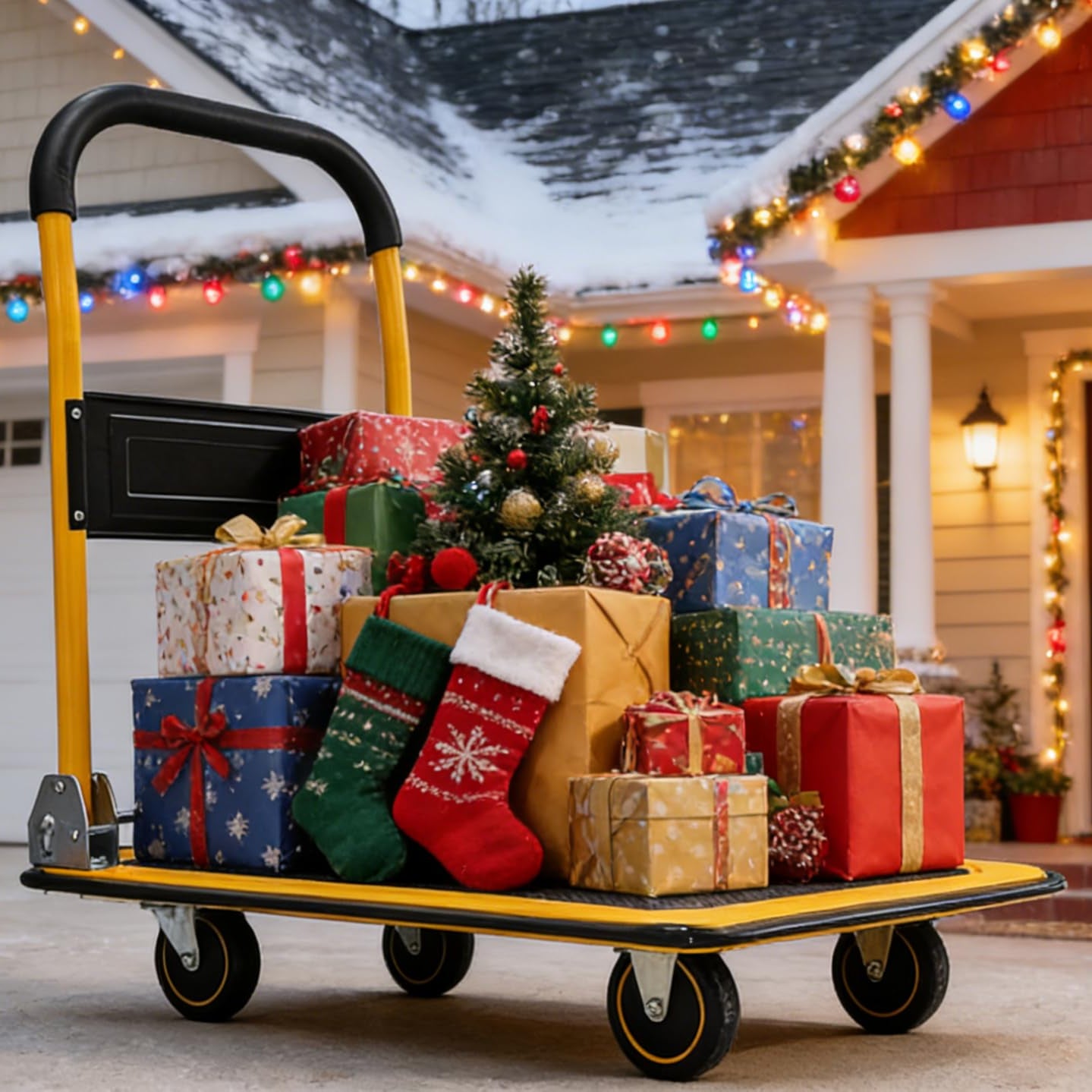 Foldable Push Cart Dolly - 330lb Capacity Moving Cart, Heavy Duty Platform Truck with 360 Degree Swivel Wheels & Easy Storage