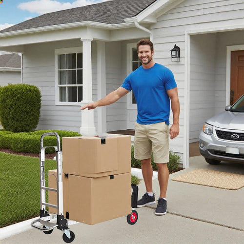 3-in-1 Aluminum Folding Hand Truck Dolly, 330 lbs Heavy Duty Convertible Cart with Retractable Handle, 4 Universal Rubber Wheels – Perfect for Home, Office, Warehouse & Supermarke