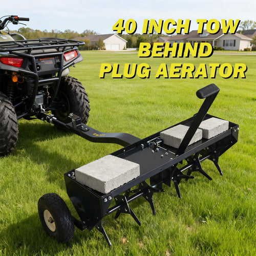 40" Tow Behind Lawn Aerator with Universal Hitch, Equipped with Tray & Inflatable Wheels, Perfect for Garden, Farm & Residential Lawn Maintenance