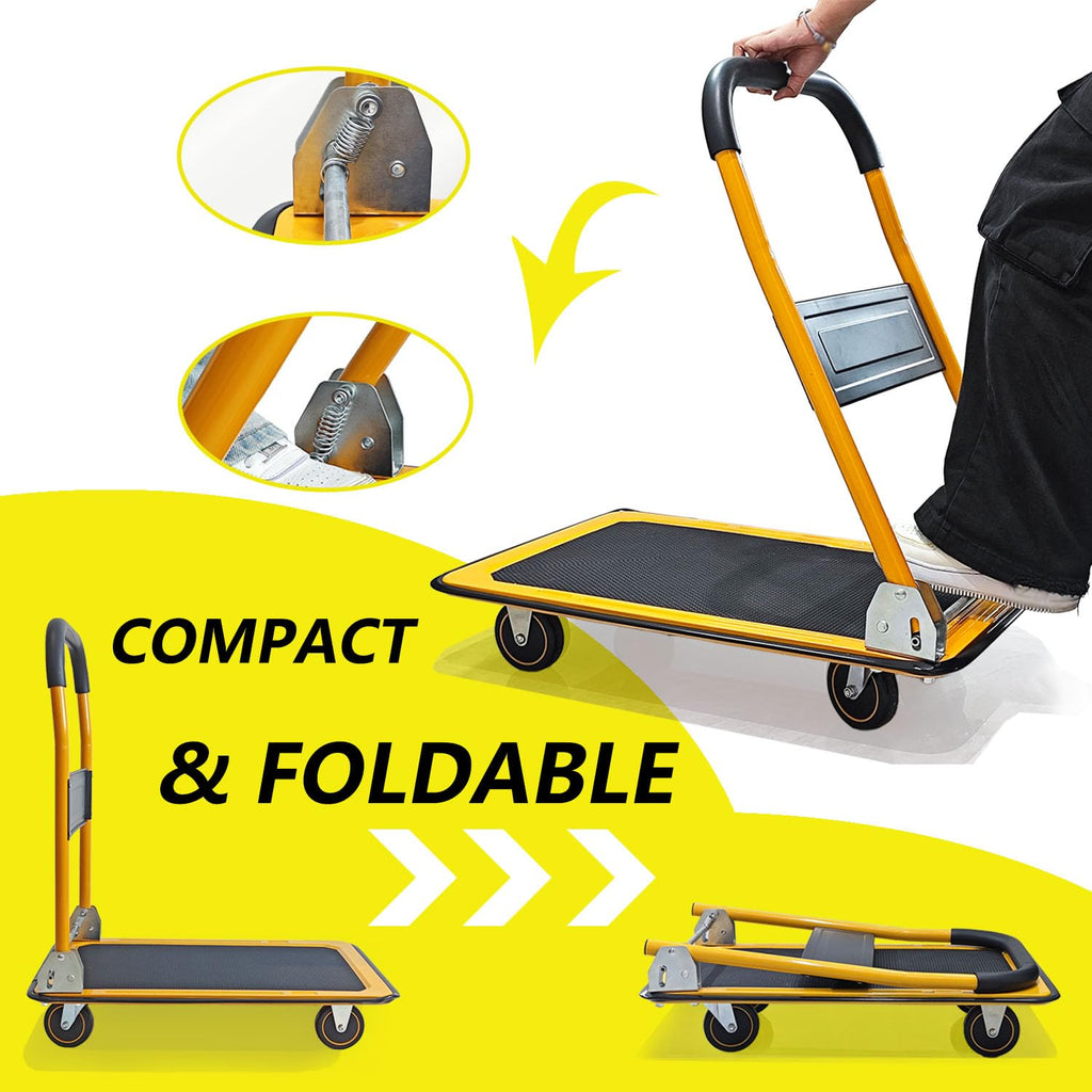 Foldable Push Cart Dolly - 330lb Capacity Moving Cart, Heavy Duty Platform Truck with 360 Degree Swivel Wheels & Easy Storage