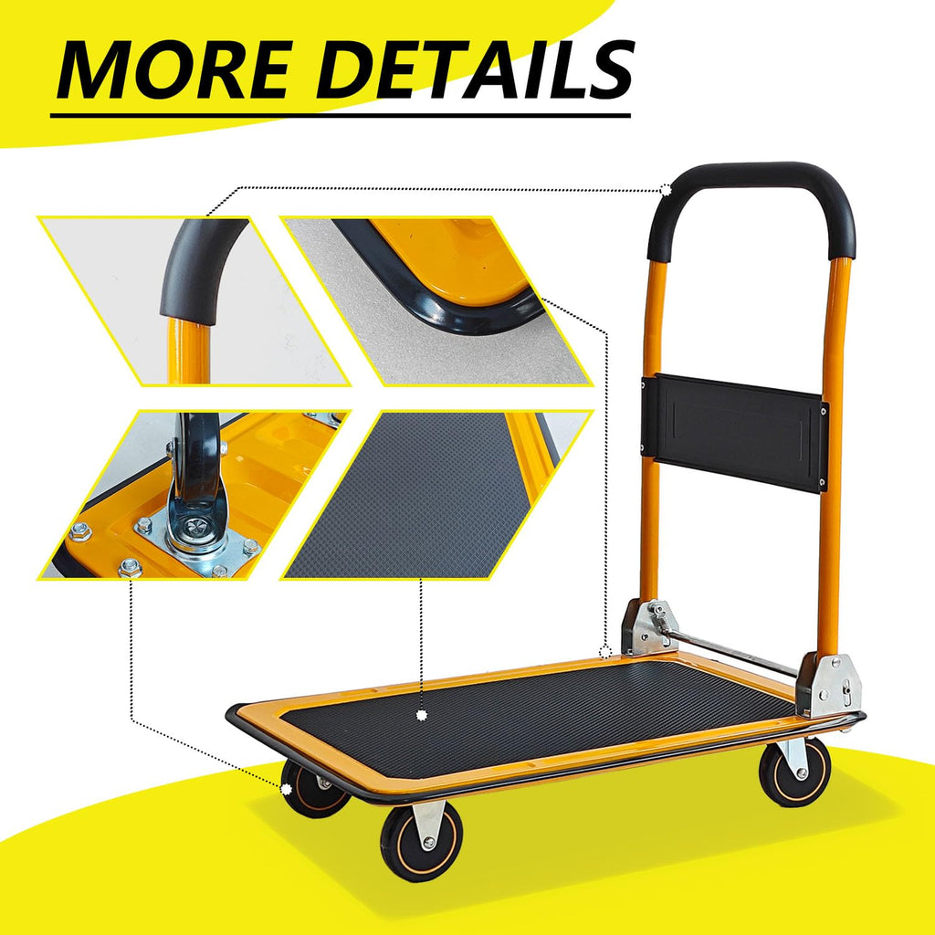 Foldable Push Cart Dolly - 330lb Capacity Moving Cart, Heavy Duty Platform Truck with 360 Degree Swivel Wheels & Easy Storage