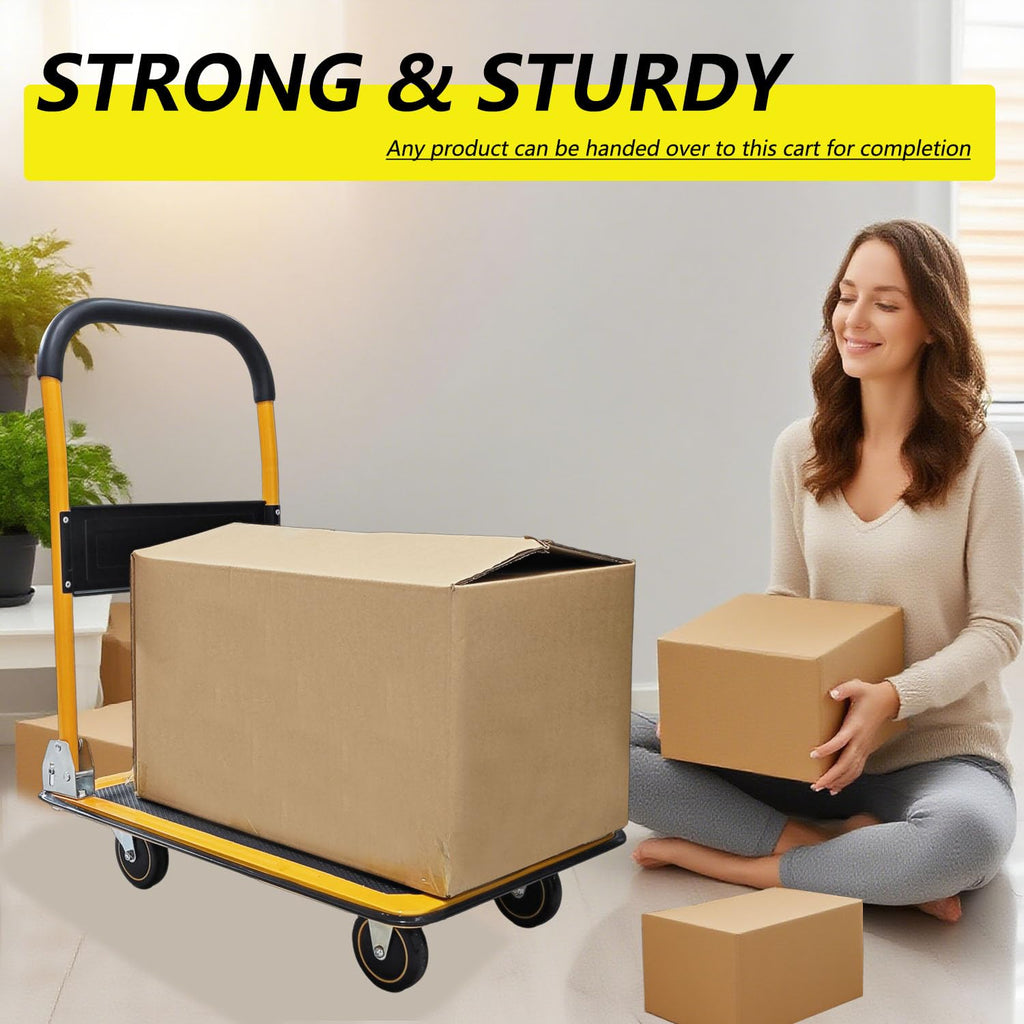 Foldable Push Cart Dolly - 330lb Capacity Moving Cart, Heavy Duty Platform Truck with 360 Degree Swivel Wheels & Easy Storage